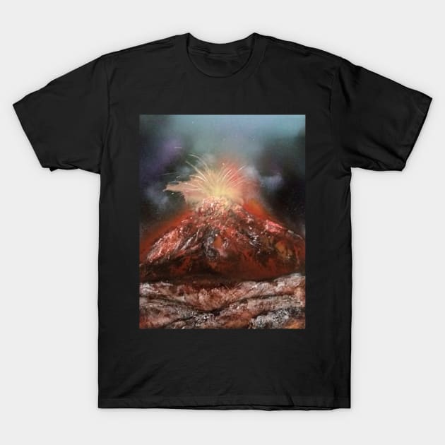 Volcano erupting painting design T-Shirt by Edwardtiptonart